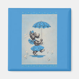 Scottie dog lady carrying umbrella magnet