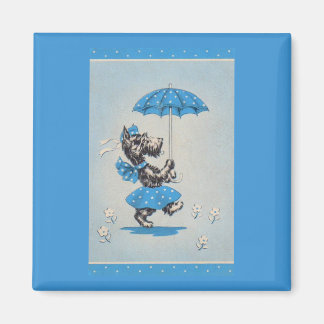 Scottie dog lady carrying umbrella magnet