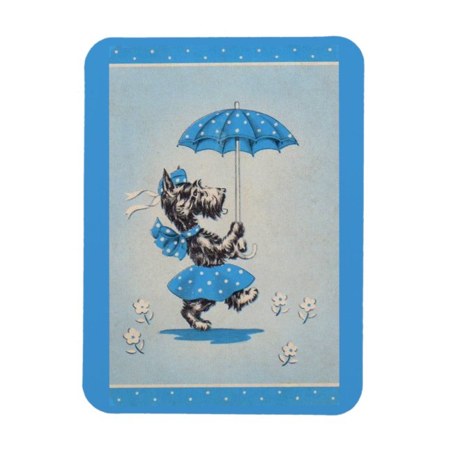 Scottie dog lady carrying umbrella magnet (Vertical)