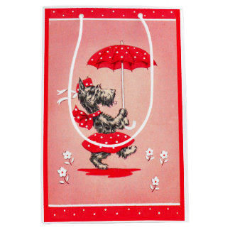 Scottie dog lady carrying umbrella medium gift bag