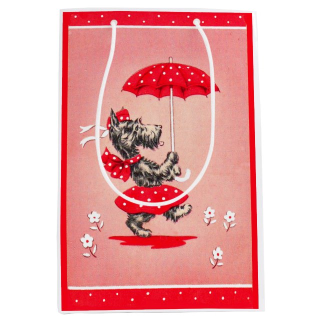 Scottie dog lady carrying umbrella medium gift bag (Front)