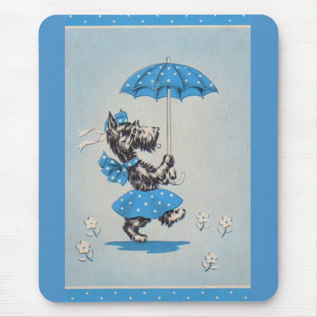 Scottie dog lady carrying umbrella mouse pad (Front)