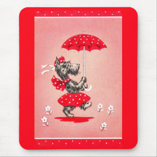 Scottie dog lady carrying umbrella mouse pad