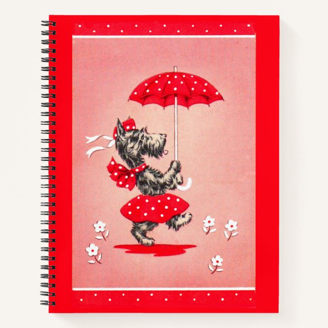 Scottie dog lady carrying umbrella notebook (Front)