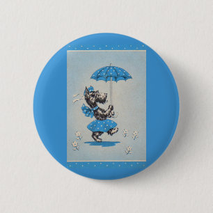 Scottie dog lady carrying umbrella pinback button