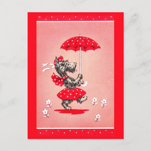Scottie dog lady carrying umbrella postcard (Front)