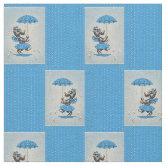 Scottie dog lady carrying umbrella print fabric