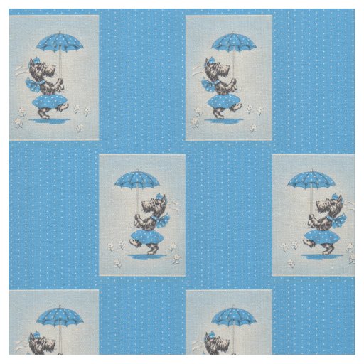 Scottie dog lady carrying umbrella print fabric