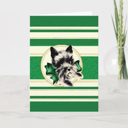 Scottie Dog Merry Christmas  green stripe card