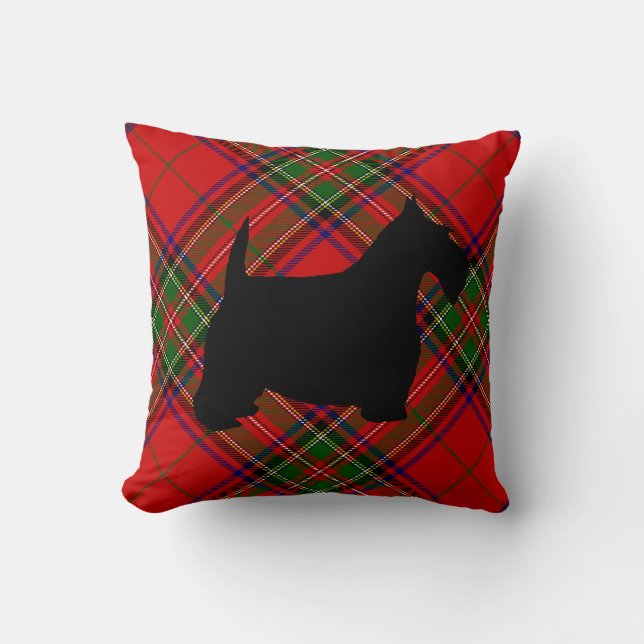 Scottie Dog on Plaid Throw Pillow (Front)