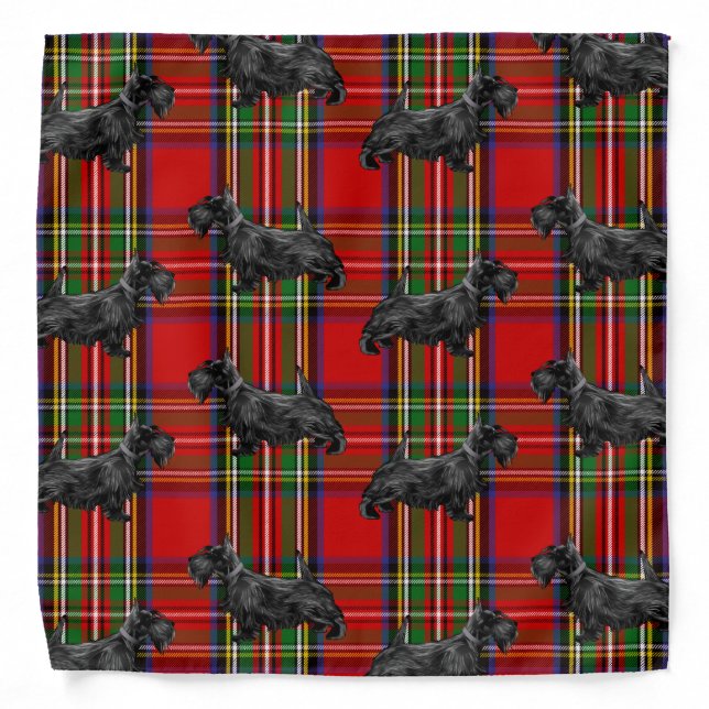 Scottie Dog on Red Scottish Tartan Bandana (Front)