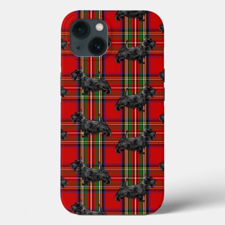 Scottie Dog On Red Scottish Tartan Iphone 13 Case
