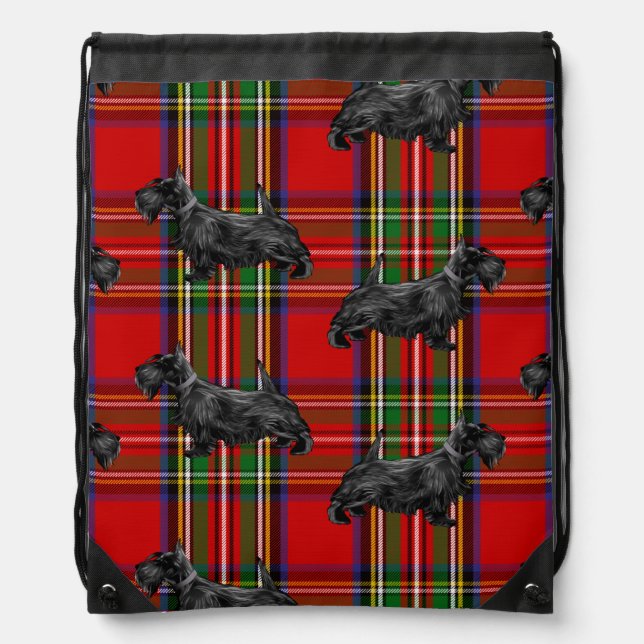 Scottie Dog on Red Scottish Tartan Drawstring Bag (Front)