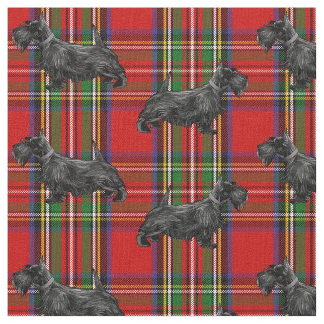 Scottie Dog on Red Scottish Tartan Fabric (Close Up)
