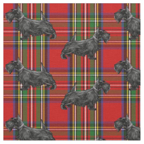 Scottie Dog on Red Scottish Tartan Fabric