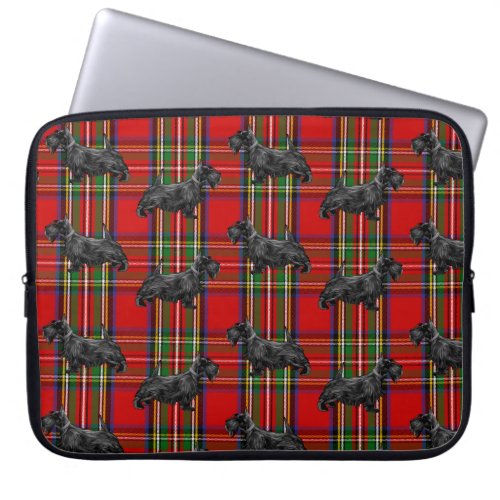 Scottie Dog on Red Scottish Tartan Laptop Sleeve