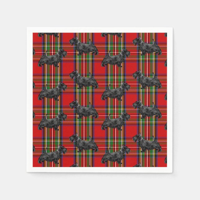 Scottie Dog on Red Scottish Tartan Napkins (Front)
