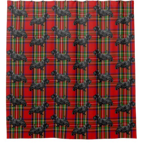 Scottie Dog on Red Scottish Tartan Shower Curtain