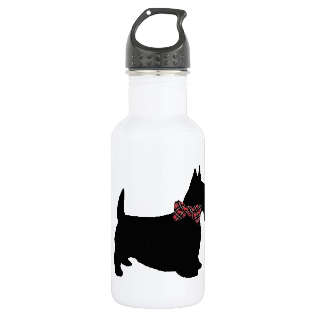 Scottie Dog Plaid Bow Tie Stainless Steel Water Bottle (Front)