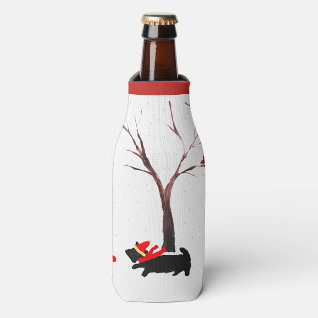 Scottie Dog Robin Cute Bottle Cooler (Bottle Front)