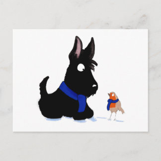 Scottie Dog & Robin Postcard
