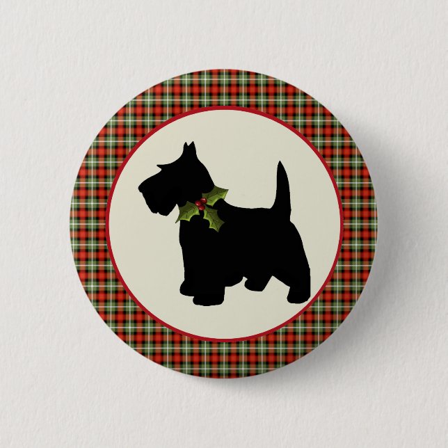 Scottie Dog Scotch Plaid Christmas Button (Front)