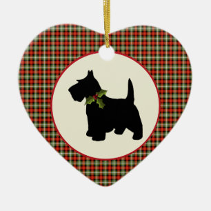 Scottie Dog Scotch Plaid Christmas Ceramic Ornament