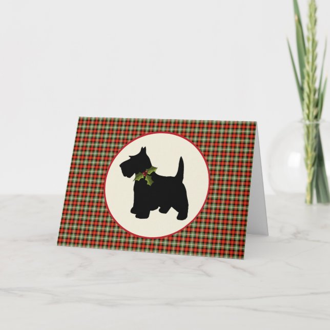 Scottie Dog Scotch Plaid Christmas Holiday Card (Front)