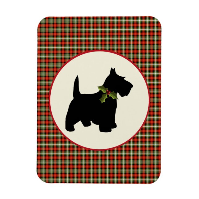 Scottie Dog Scotch Plaid Christmas Holiday Magnet (Vertical)