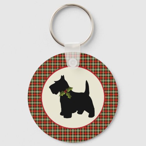 Scottie Dog Scotch Plaid Christmas Keychain