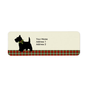 Scottie Dog Scotch Plaid Christmas Personalized Label