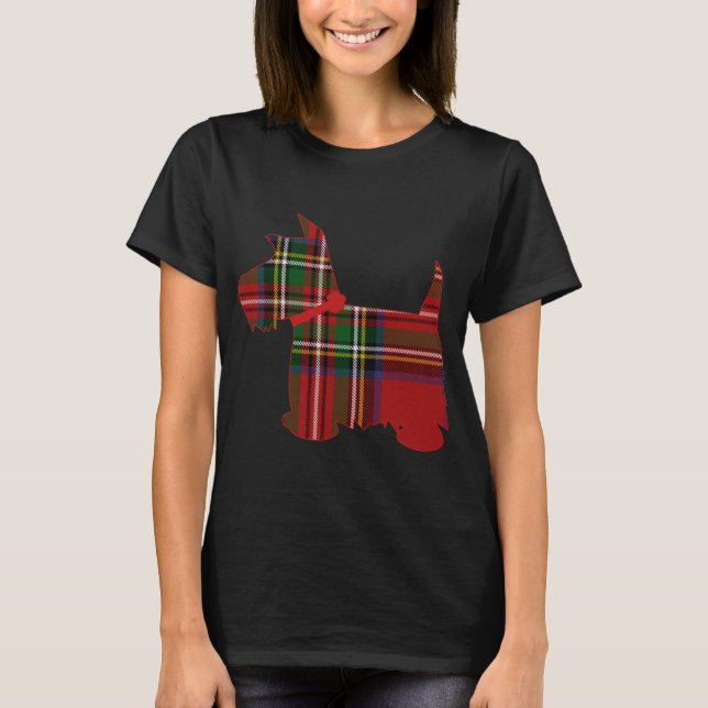 Scottie Dog Scottish Terrier Royal Stewart Tartan  T-Shirt (Front)