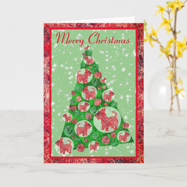 Scottie Dog Silhouette Christmas Tree Decoration Card (Yellow Flower)