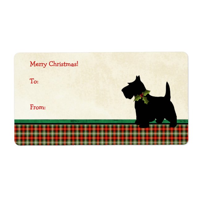 Scottie Dog Traditional Plaid Christmas Custom Label (Front)