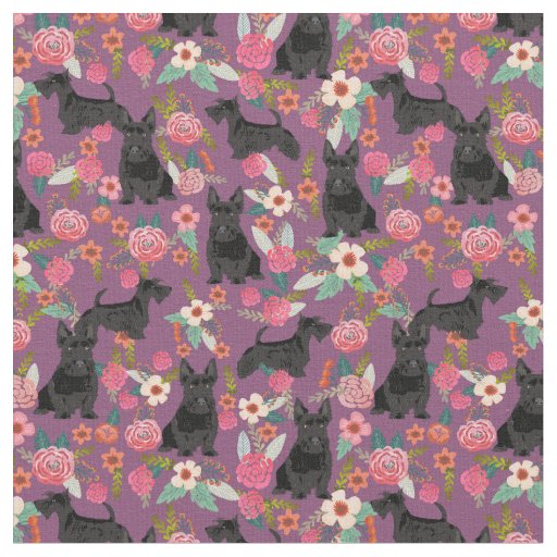 scottie dog vintage florals purple fabric