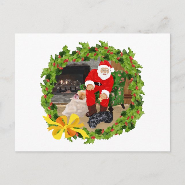 Scottie Dogs at Christmastime Holiday Postcard (Front)