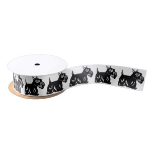 Scottie Dogs Black and White Satin Ribbon