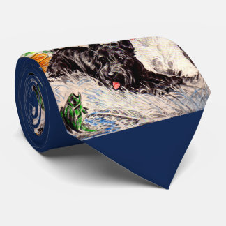 Scottie dogs Blackie and Whitie fishing Neck Tie