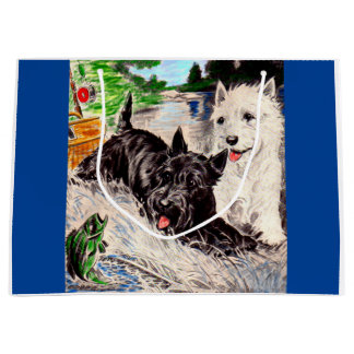 Scottie dogs Blackie and Whitie fishing print Large Gift Bag