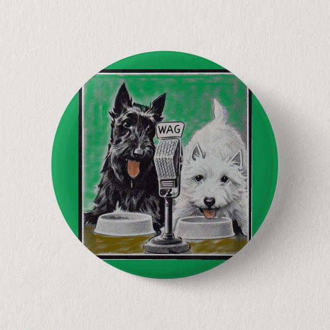 Scottie dogs Blackie and Whitie on the radio Button (Front)