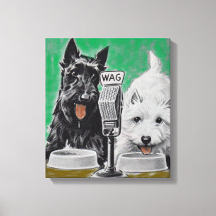 Scottie dogs Blackie and Whitie on the radio Canvas Print