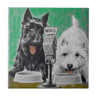 Scottie dogs Blackie and Whitie on the radio Ceramic Tile