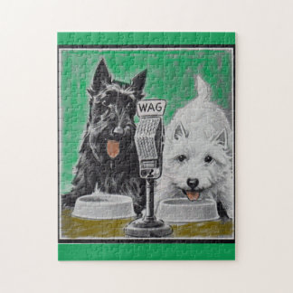 Scottie dogs Blackie and Whitie on the radio Jigsaw Puzzle