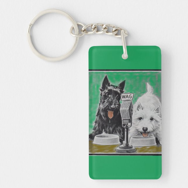 Scottie dogs Blackie and Whitie on the radio Keychain (Front)