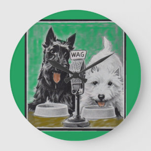 Scottie dogs Blackie and Whitie on the radio Large Clock