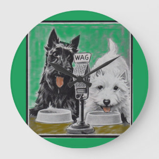Scottie dogs Blackie and Whitie on the radio Large Clock