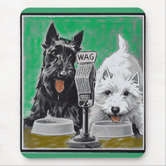 Scottie dogs Blackie and Whitie on the radio Mouse Pad