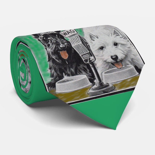 Scottie dogs Blackie and Whitie on the radio Neck Tie (Rolled)