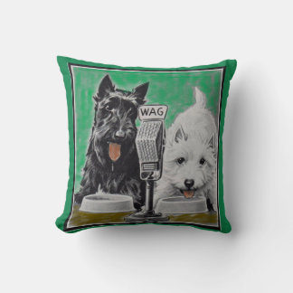 Scottie dogs Blackie and Whitie on the radio Throw Pillow