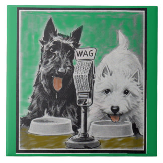 Scottie dogs Blackie and Whitie on the radio Tile